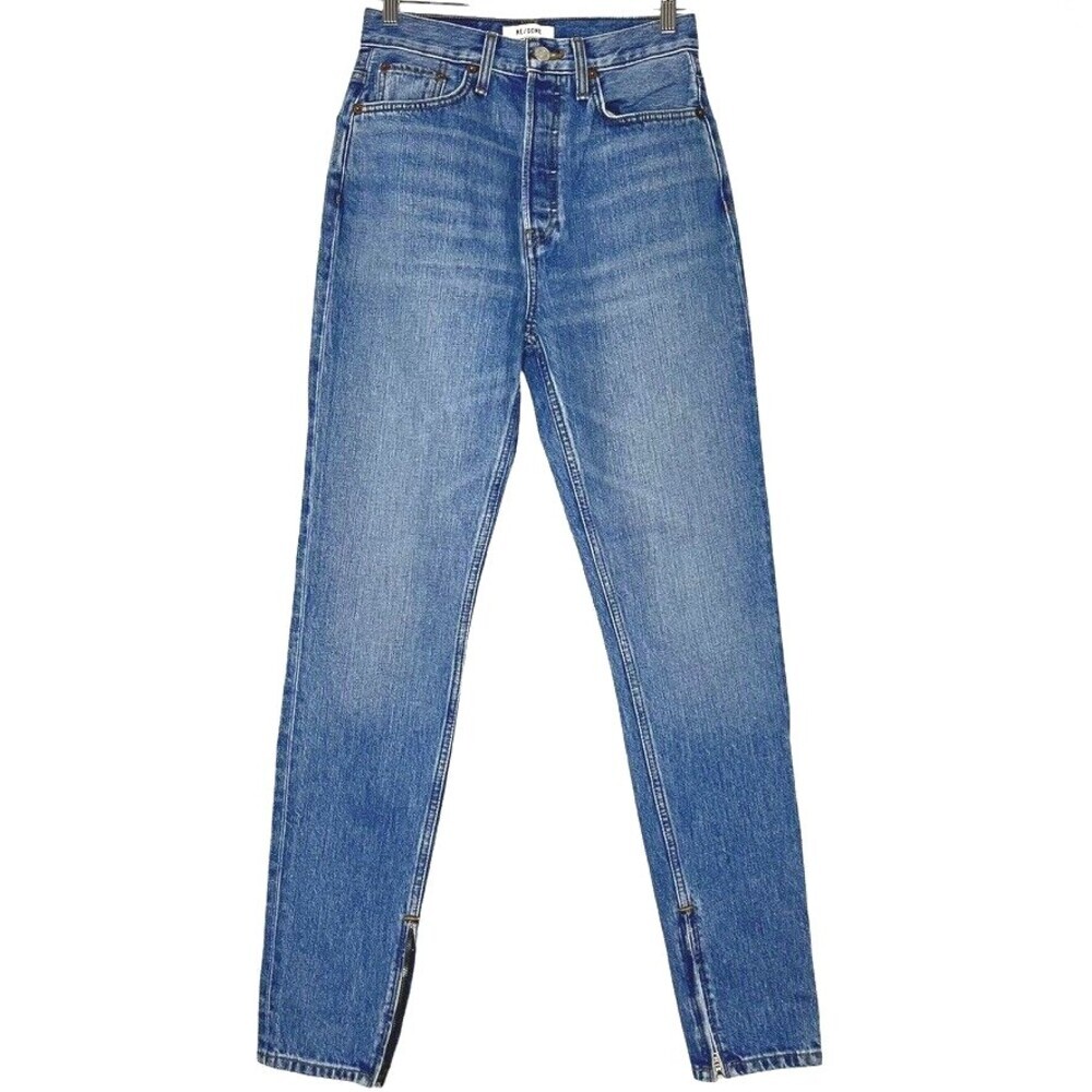 Re/Done Super High Drain Pipe Womens Jeans 27 Atomic Blue Cotton Zipper Ankle